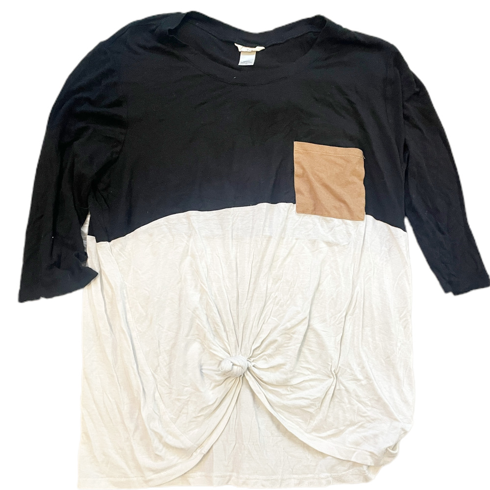 Tru Self Color Block Front Knot Top Black White Brown Women's Plus Size 1x